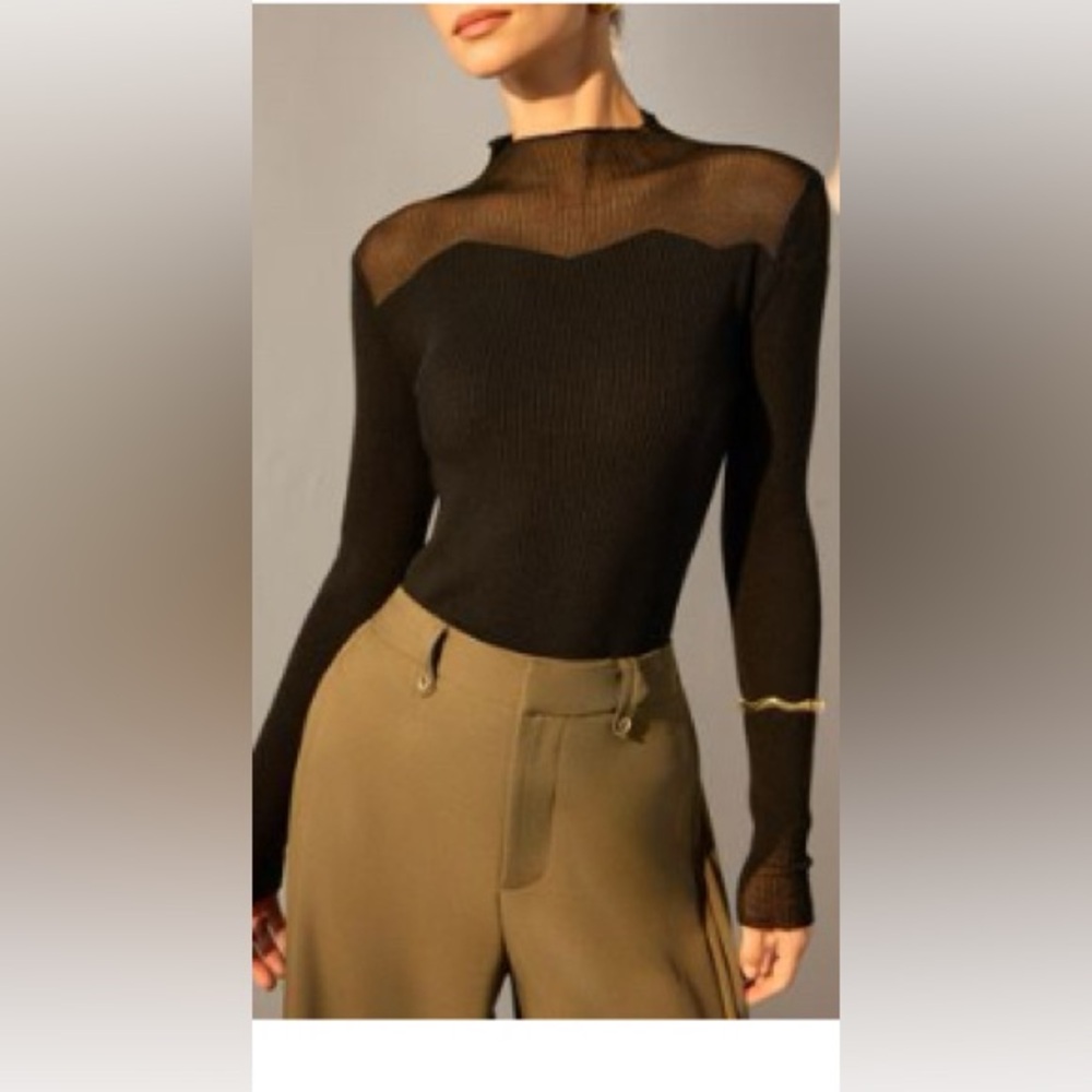 Commense Black Sheer Long Sleeve Top